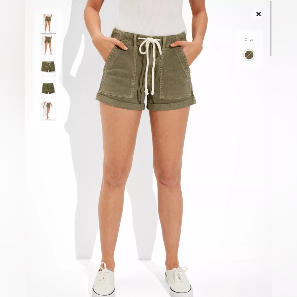 American Eagle Low Rise Denim Tomgirl Shorts In Olive size 000